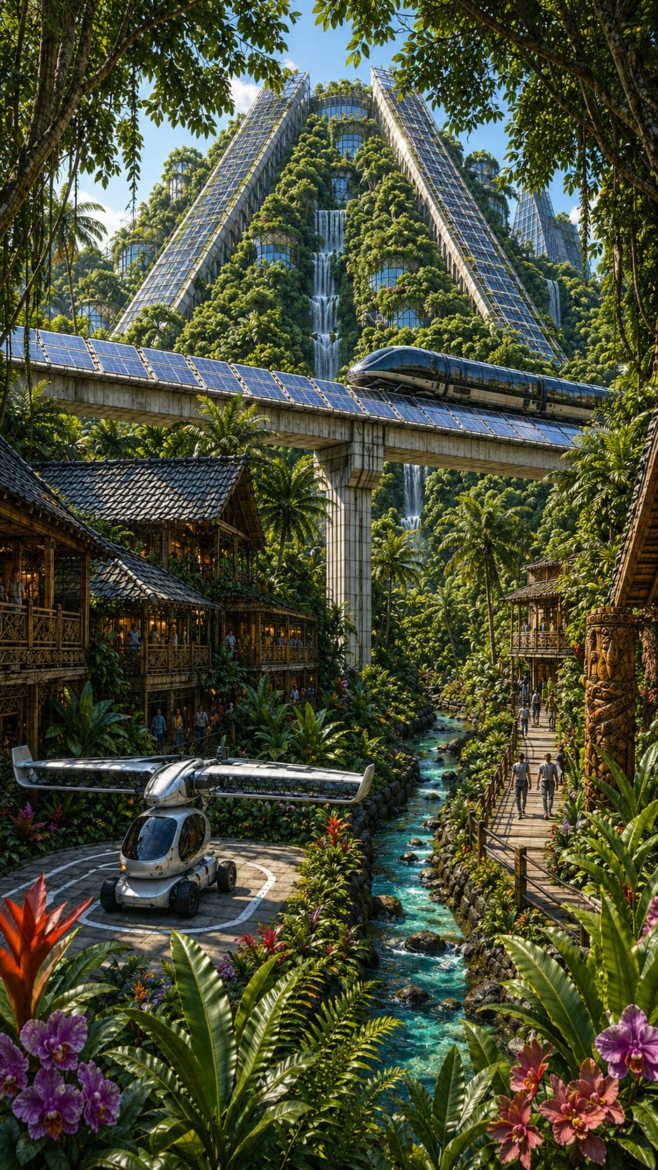 A Polynesian village corridor in full color