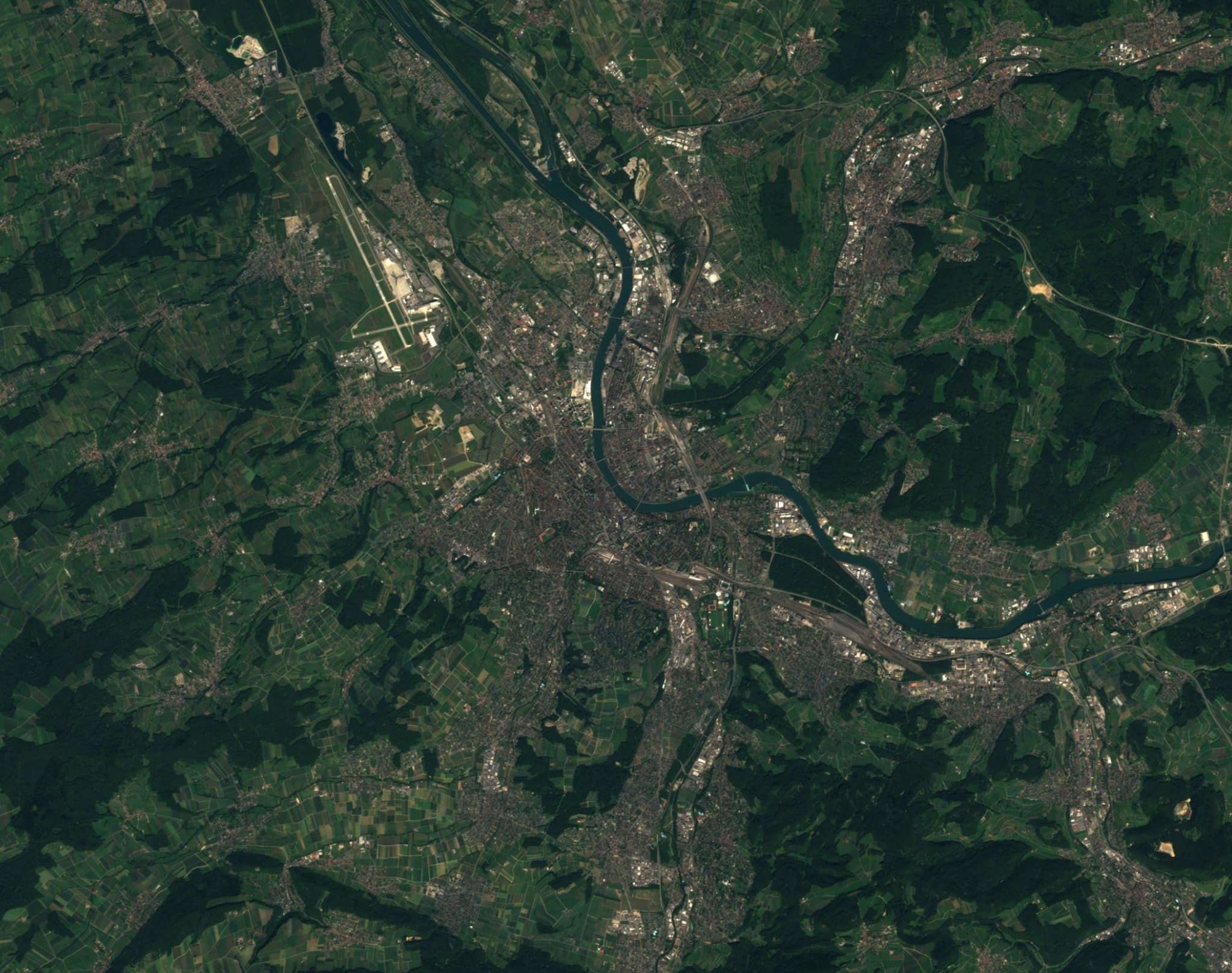 Top-down satellite view of Basel