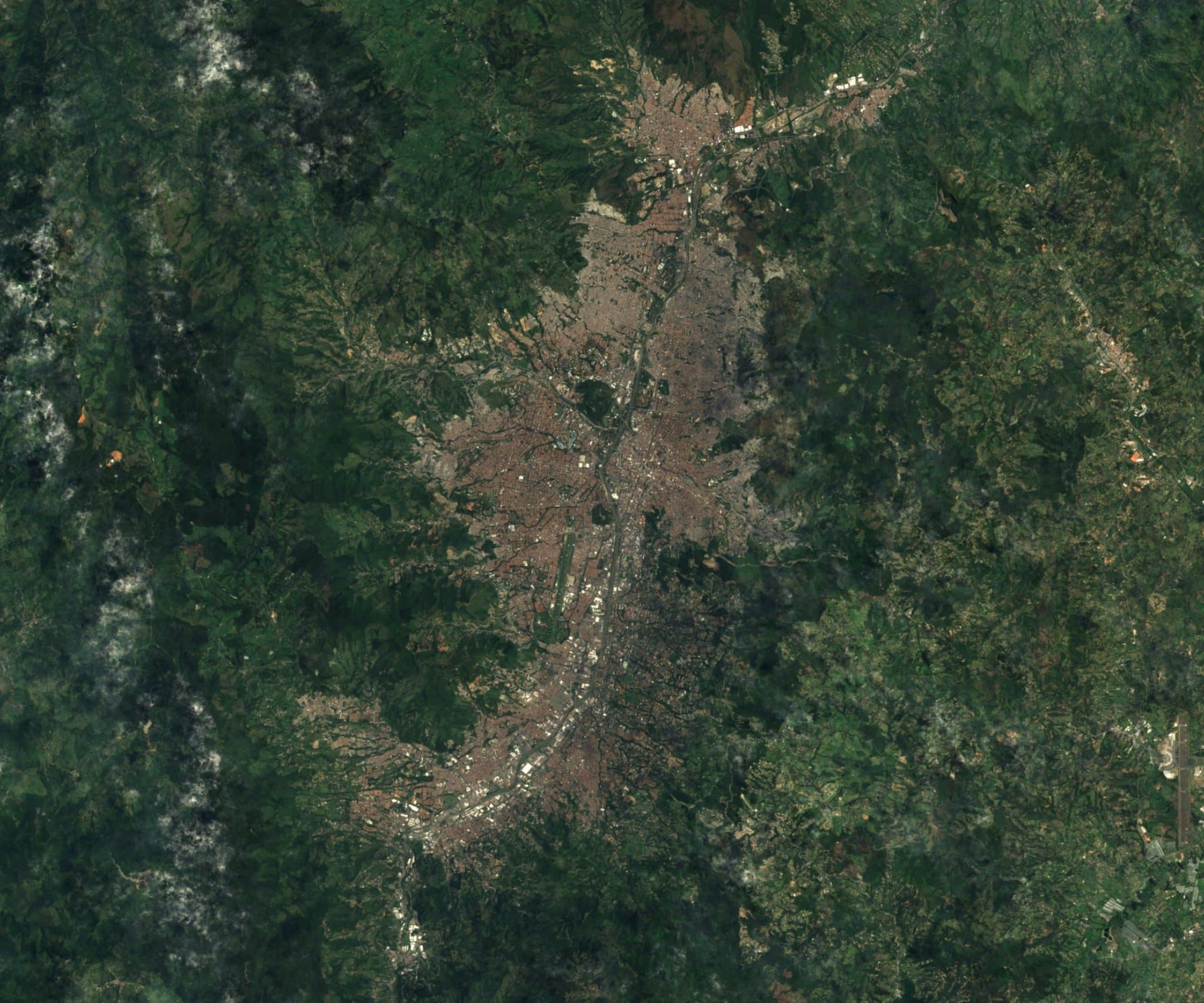 Top-down satellite view of Medellín