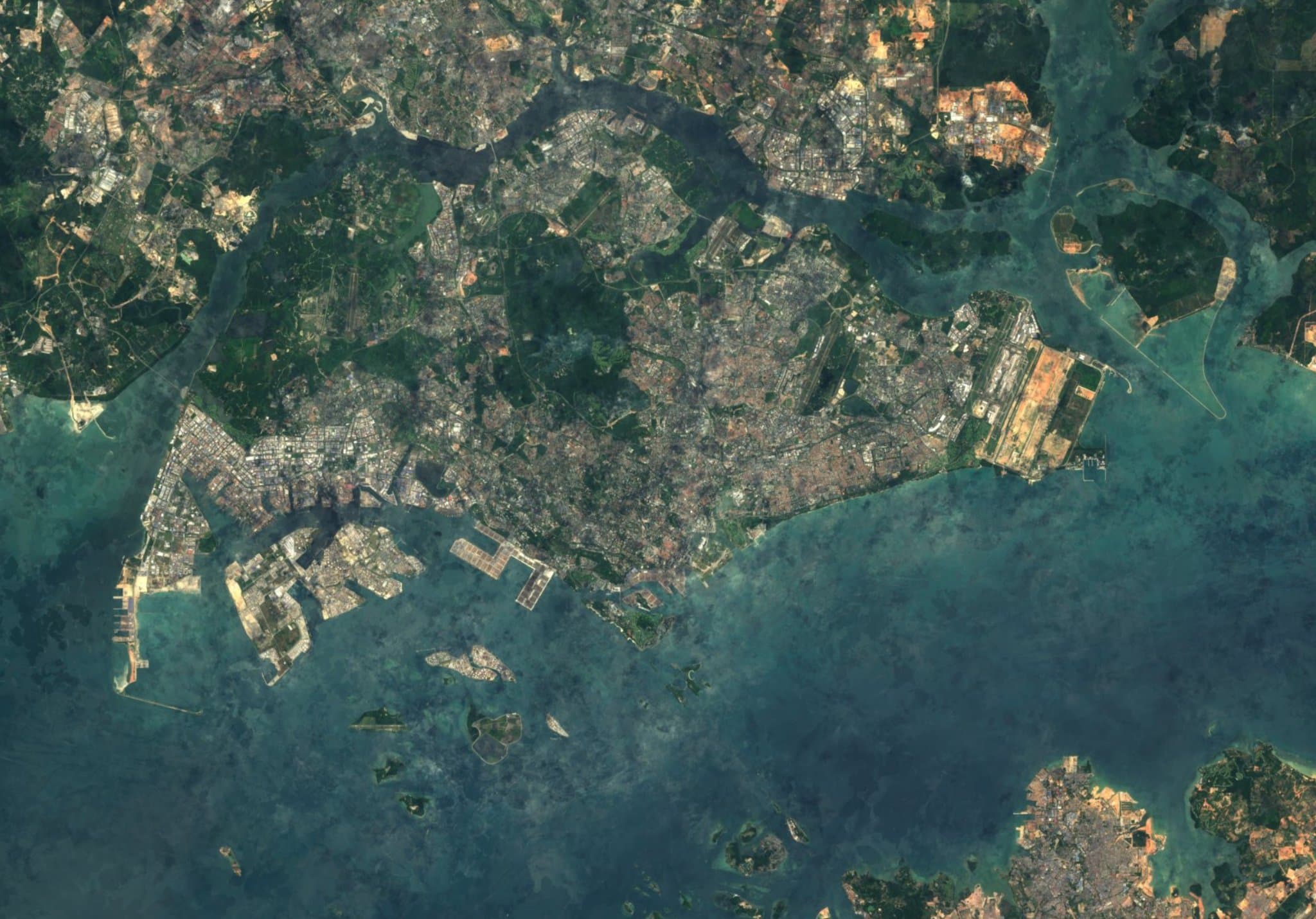 Top-down satellite view of Singapore